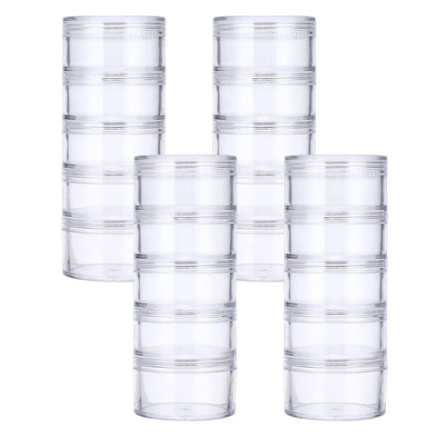 SUMTree 4 Packs 5 Slot Clear Plastic Round Storage Jars, Mini Jars, Large