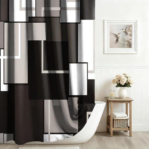 Xiaoterna Geometric Shower Curtain Abstract Black White Grey Bathroom Curtain Modern Simplicity Geometry Patchwork Waterproof Washable Shower Curtain