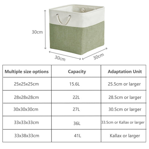SOCOHOME Fabric Cube Storage Boxes,30x30x30cm Canvas Storage Baskets for Nursery Closet Toys Shelf(Green/White, Set of 3)