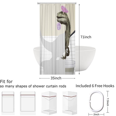 Hnmdmyi Funny Dinosaur Shower Curtain 90x180, Cute Bathing Dino Raptor Kids Bathroom Curtains Cartoon Animal Children Creative Modern Waterproof