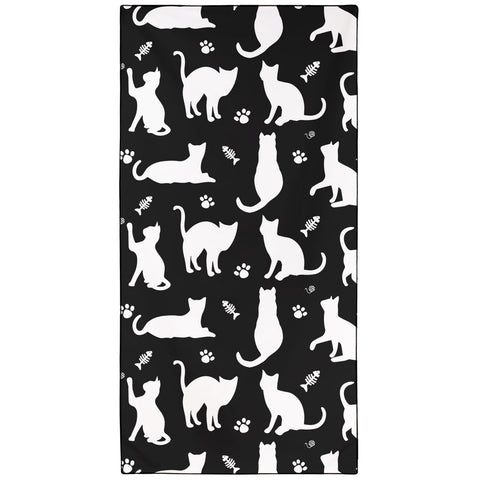 Violetpos Black White Cat Silhouette Beach Towel, Extra Large 180x90 cm 250GSM Microfibre, Sand Free Quick Dry
