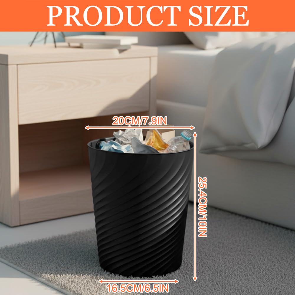 Exquilnova 3 Pack Waste Paper Bin,8L Plastic Rubbish Bin,Small Trash Bin with Stripe Design,Uncovered Trash Can,Waste Paper Basket for