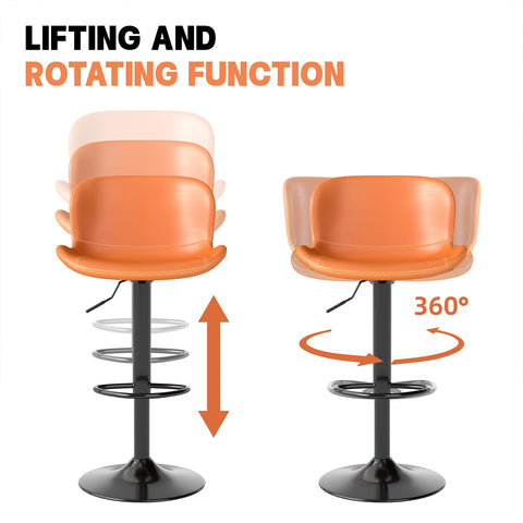 Youhauchair Bar Stools Set of 2, PU Leather Counter Height Barstools with Back, Height Adjustable Swivel Bar Chairs