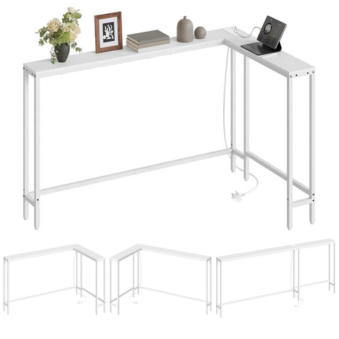 YATINEY Slim Console Table, 180 cm Narrow Sofa Table with Power Outlets, Behind Entryway Table, 3 Assembly Options, for Entryway, White XCT07KWW