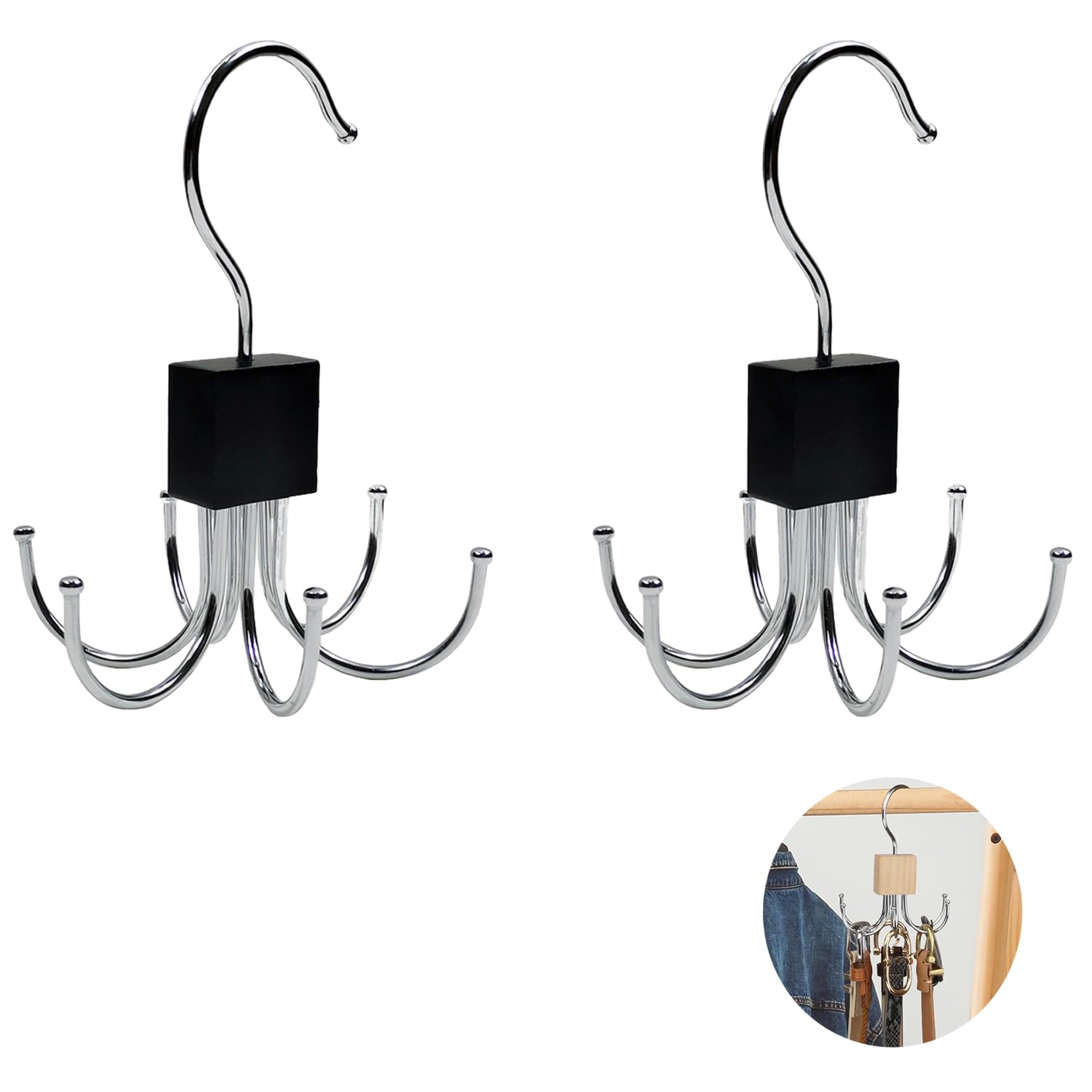 Belt Hanger 2 Pack, 360° Rotating Belt Organizer for Closet Black