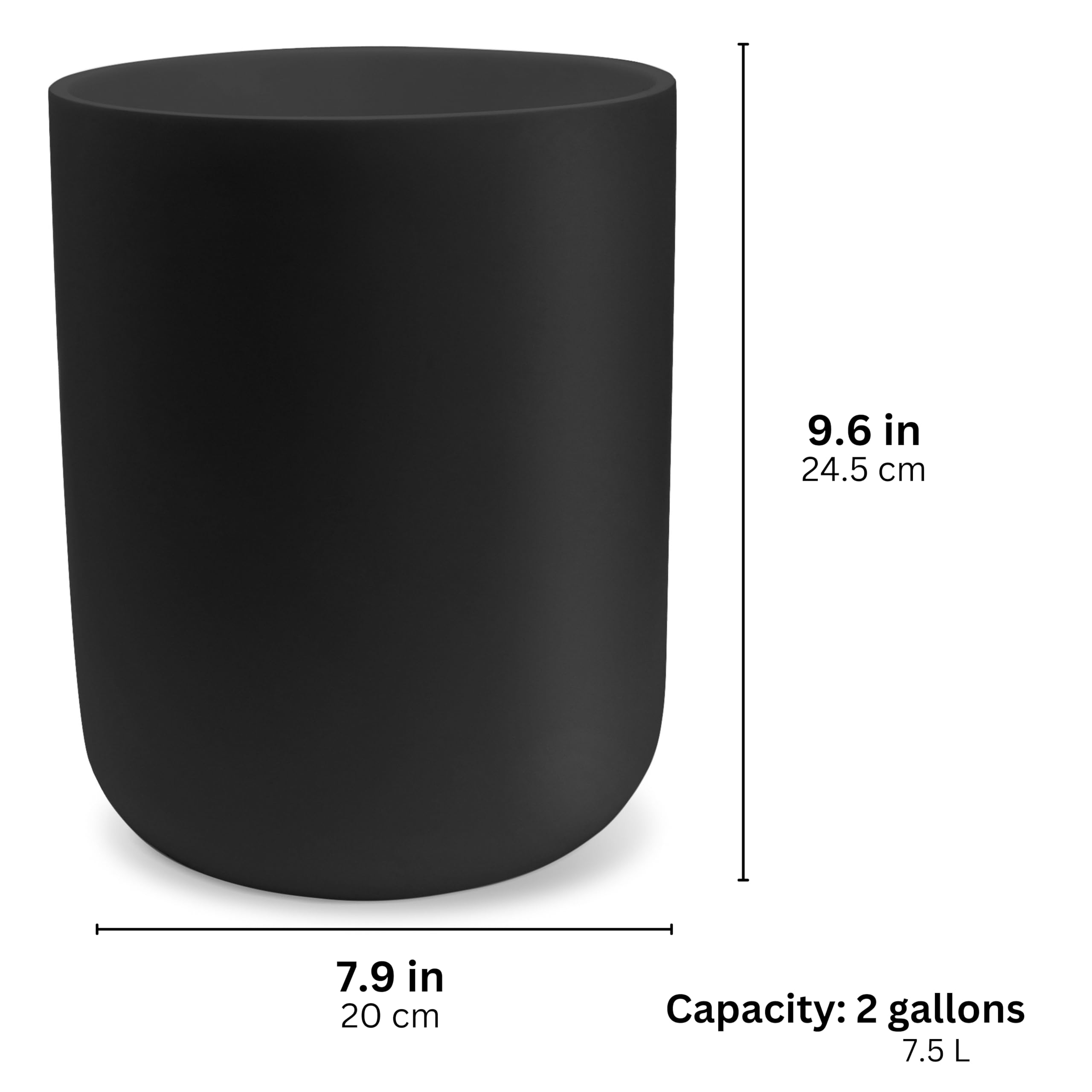 YEW DESIGN Matte Black Round Compact Trash Can Mini, 3.5 Gallons / 13L Garbage Bin, Tiny Wastebasket for Bathrooms, Office, Under Desk, Bedroom