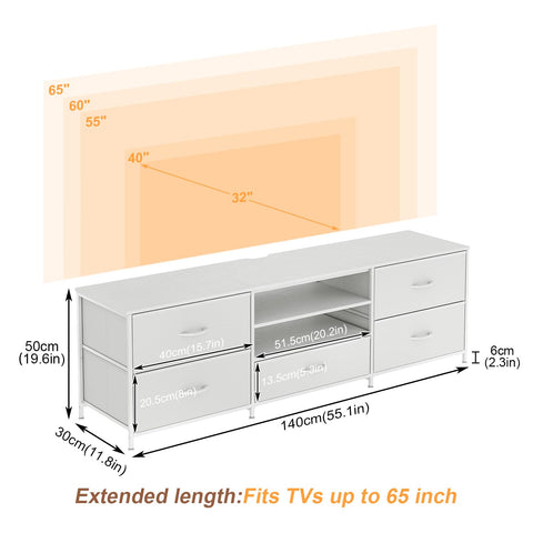 Forthcan TV Stand Cabinet, TV Unit with 5 Drawers, 140 cm, White