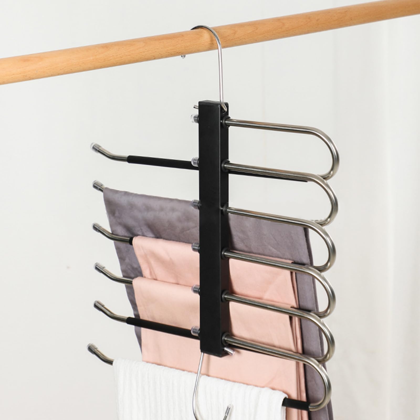 2 Pack Space Saving Trouser Hangers, 5-in-1 Non-Slip Multi Trouser Hanger, Coat Hangers for Wardrobe