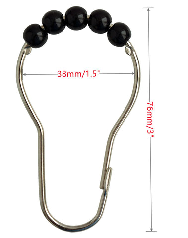 Shower Curtain Hooks Rings Stainless Steel Shower Hooks Black Acrylic roller Balls Rustproof Heavy Duty for Bathroom Curtain(Black)