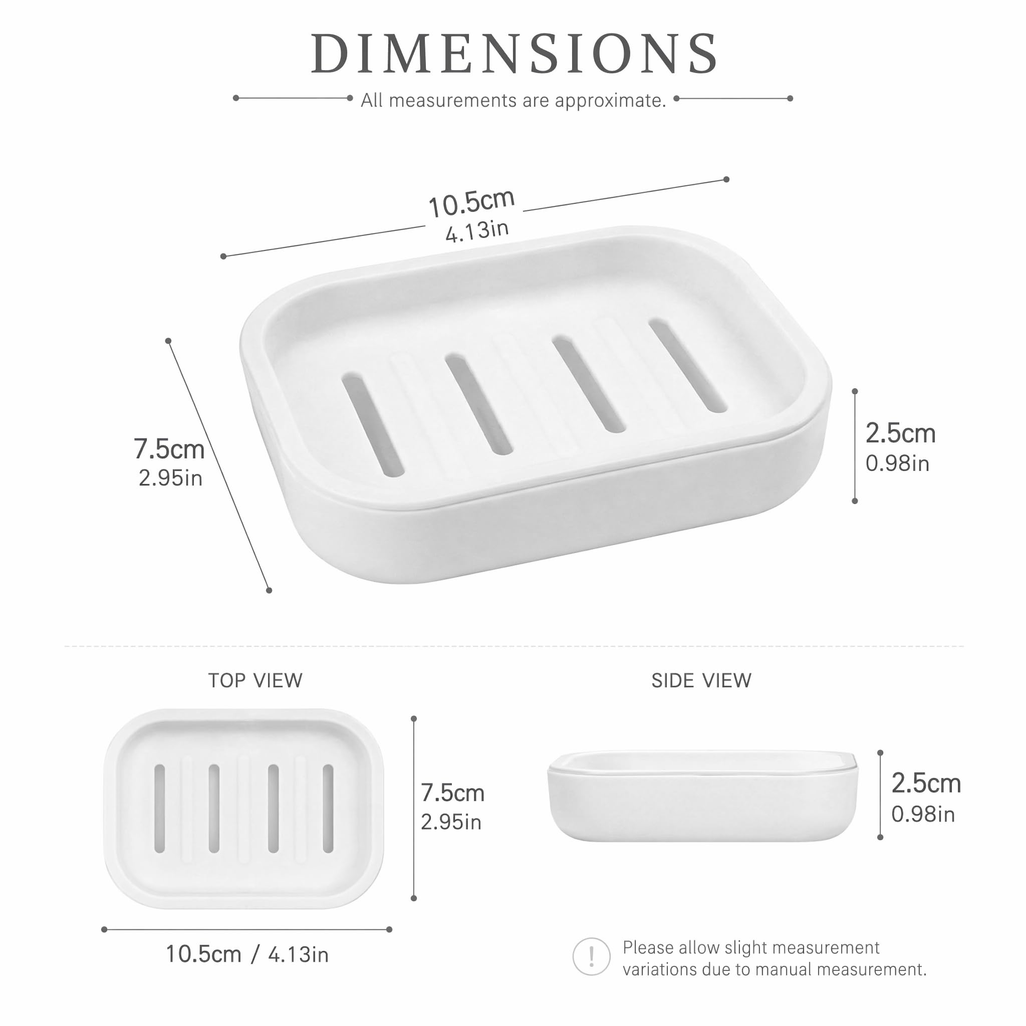 Soap Dish with Drainage, Plastic Soap Holder (White)