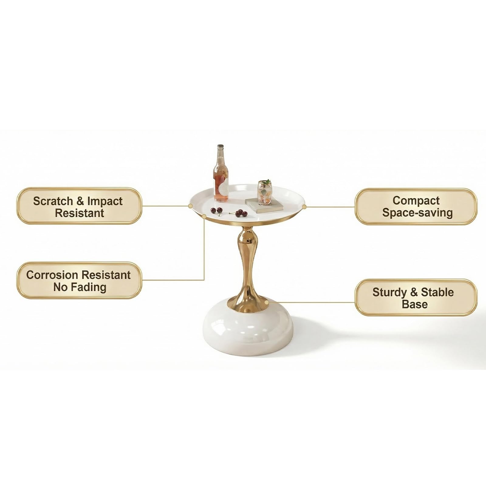 quanzhoulong Modern Round Side Table - White Glossy Tabletop & Gold Pedestal Base | Stylish Accent End Table for Living Room Home Decor