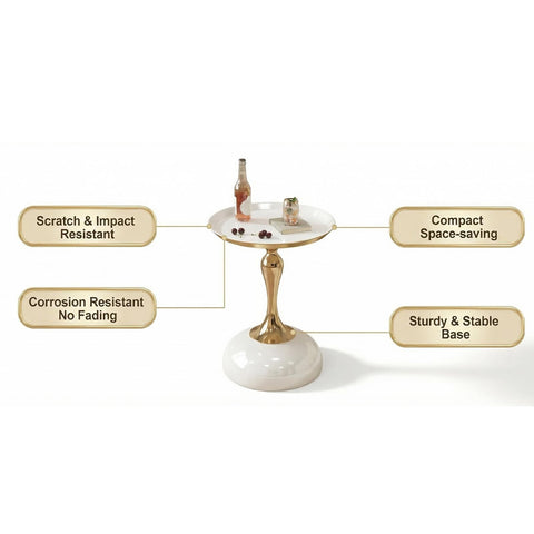 quanzhoulong Modern Round Side Table - White Glossy Tabletop & Gold Pedestal Base | Stylish Accent End Table for Living Room Home Decor