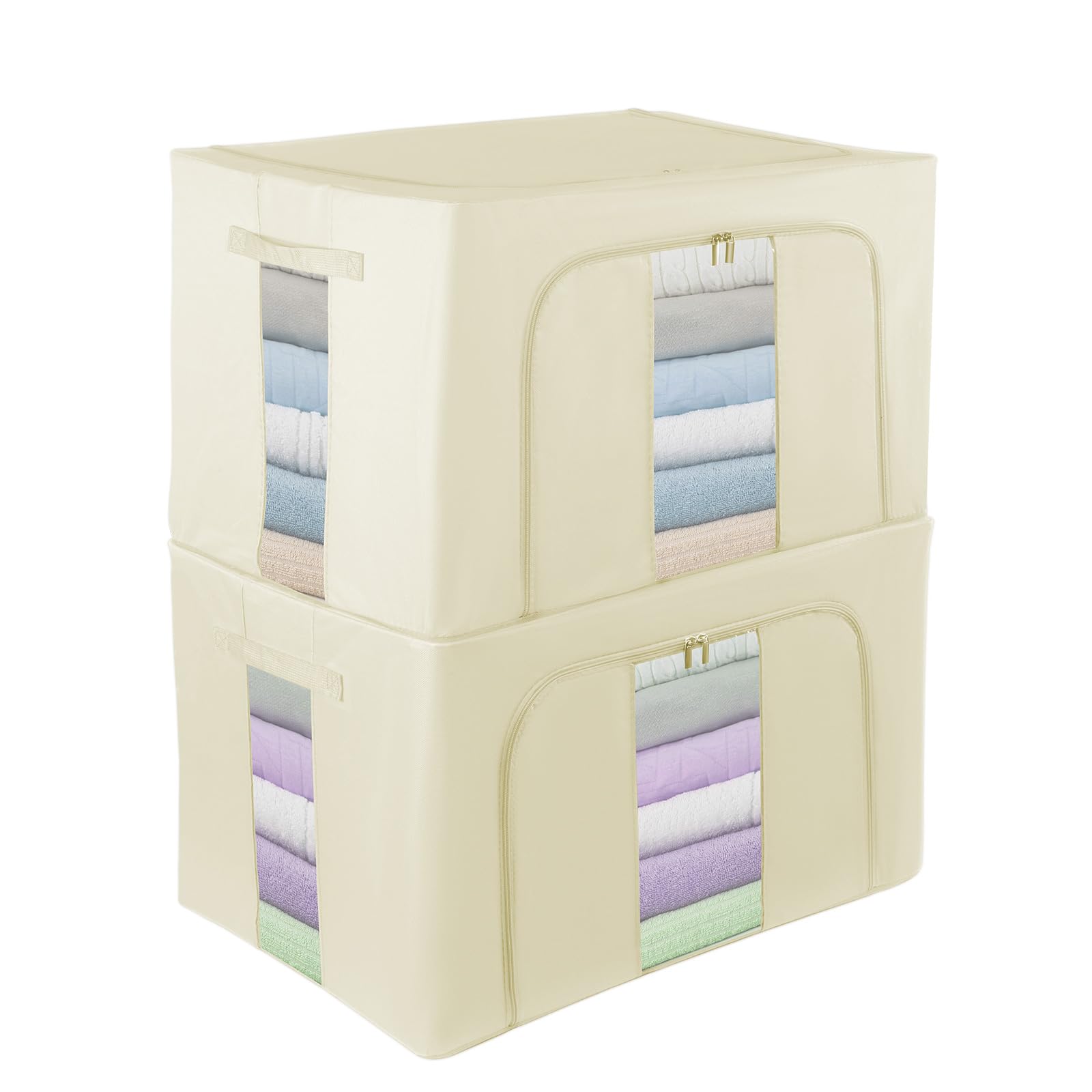 Womanht 2 Pack Closet Organizers and Storage, Foldable Oxford Steel Frame Storage Box with Clear Window & Carry Handles