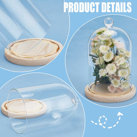 BENECREAT 14x21.5cm Glass Display Dome Inch Cloche Dome with Base Clear Dustproof Dome with Handle Bell Jar Centerpiece Display Case for Specimens