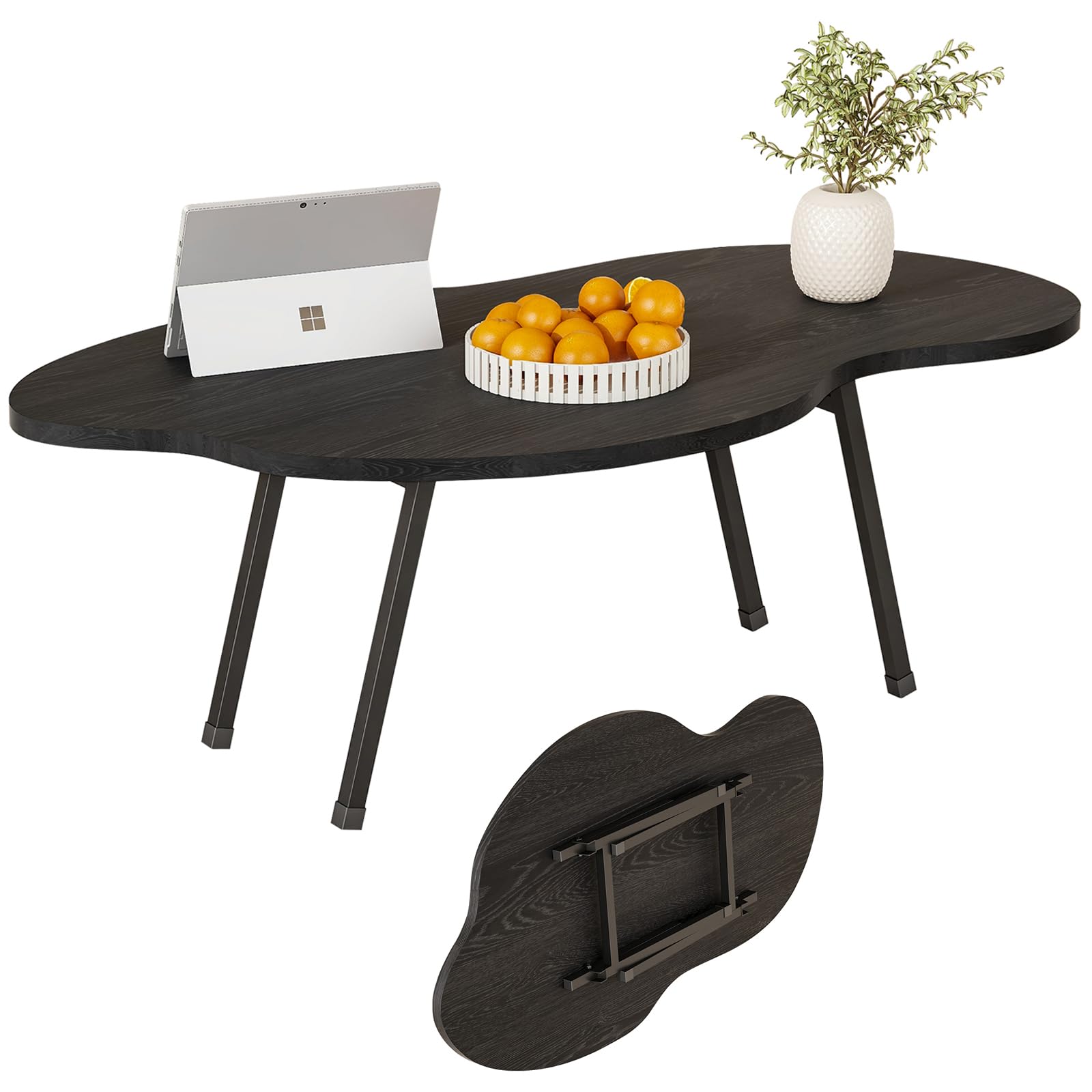 SOLACECASA Modern Folding Coffee Table Cloud Black Low Table Floor Desk