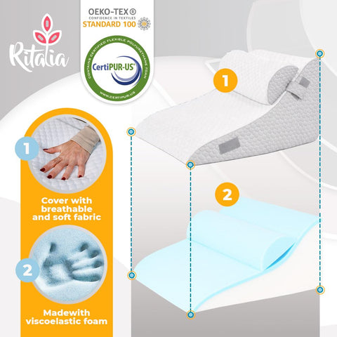 Ritalia® Wedge Pillow 60x60x30 cm | Back Pillow Bed and Vein Pillow | Ergonomic Seat Pillow Bed with Back Support