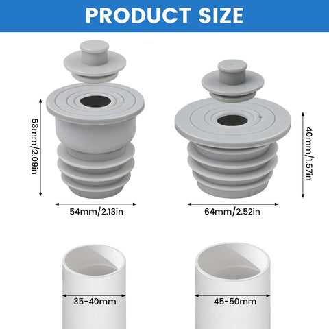 2PCS Washing Machine Waste Pipe Connector, 35-40mm, 45-50mm Washing Machine Drain Hose Seal, Drain Pipe Silicone Seal Plug with Built-in Valve