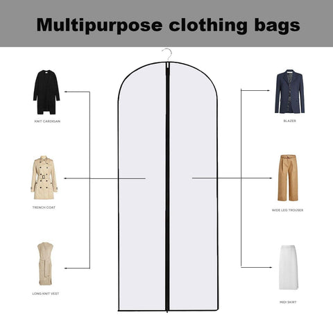 2PCS Dress Bags Covers Long, Dress Bag, Translucent with Zip Waterproof Dustproof Dress Covers Garment Bags Full Length for Long Dress Shirts Suits