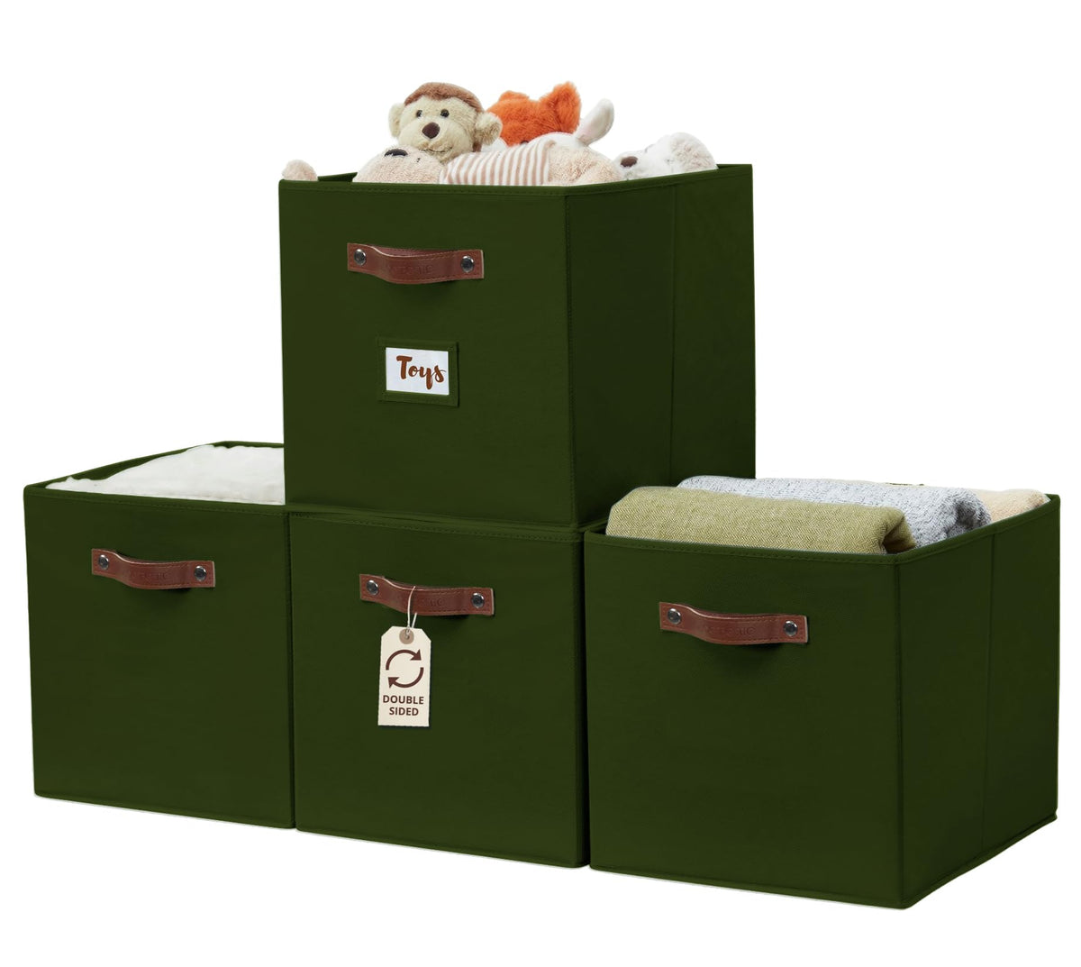 DECOMOMO Storage Baskets, 13x15x13 Storage Cube Bins with Labels for Organizing Shelves Kallax (Kallax / 4pcs, Olive Green)
