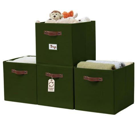 DECOMOMO Storage Baskets, 13x15x13 Storage Cube Bins with Labels for Organizing Shelves Kallax (Kallax / 4pcs, Olive Green)