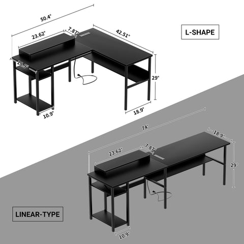 iSunirm L Shaped Desk, Gaming Desk with LED Lights, Reversible Computer Desk with Storage Shelves, Corner Table with Monitor Stand for Home