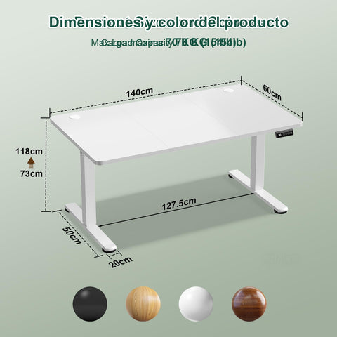 JUMMICO Electric Standing Desk 140 x 60 cm Home Office Height Adjustable Desk, Computer Lift Table with Smart Panel