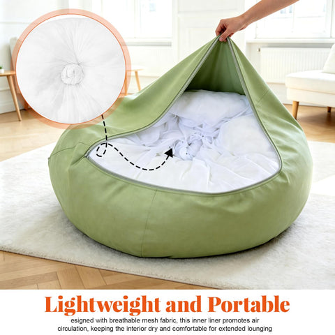 Ciieeo Bean Bag Inner Liner Replacement, 120 x 130cm White Bean Bag Chair Cover, Washable Breathable Lazy Sofa Mesh Inner Liner without Filling for