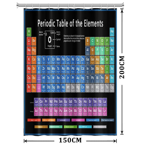 Xiaoterna Periodic Table of Elements Shower Curtain Abstract Black Bathroom Curtain Chemical Element Table Water Repellant Fabric Washable Shower