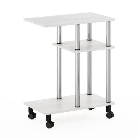 Furinno TURN-N-TUBE Side Table, 3-Tier C-Shape End Table with Wheels, Toolless Assembly Night Stand, Bedside Table with Open Shelf, for Living Room