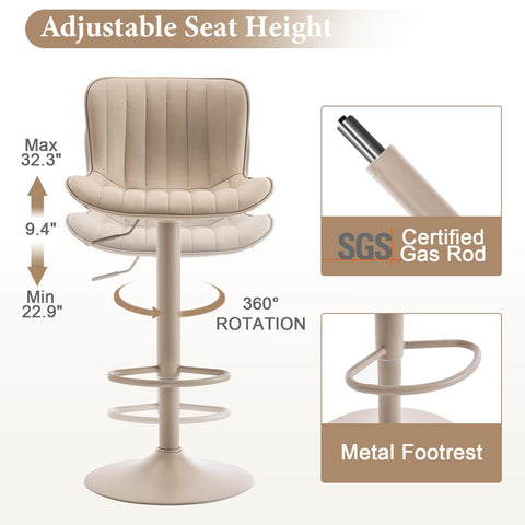 Kidol&Shellder Bar Stools Set of 2 Modern Breakfast Bar Stools, ALL Khaki
