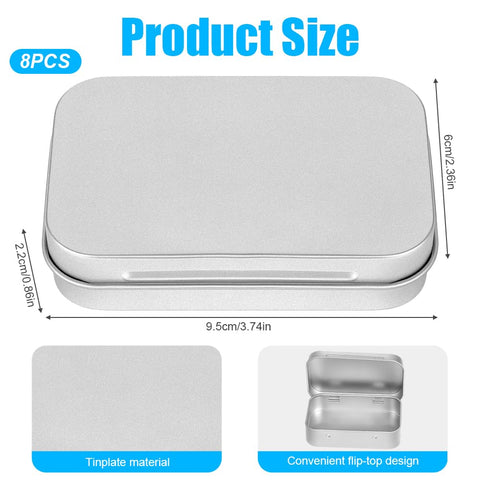 Alaoo Metal Storage Tin Box, 8Pcs Rectangular Empty Hinged Tin Containers, Metal Storage Boxes for Candy, Keys, Earrings