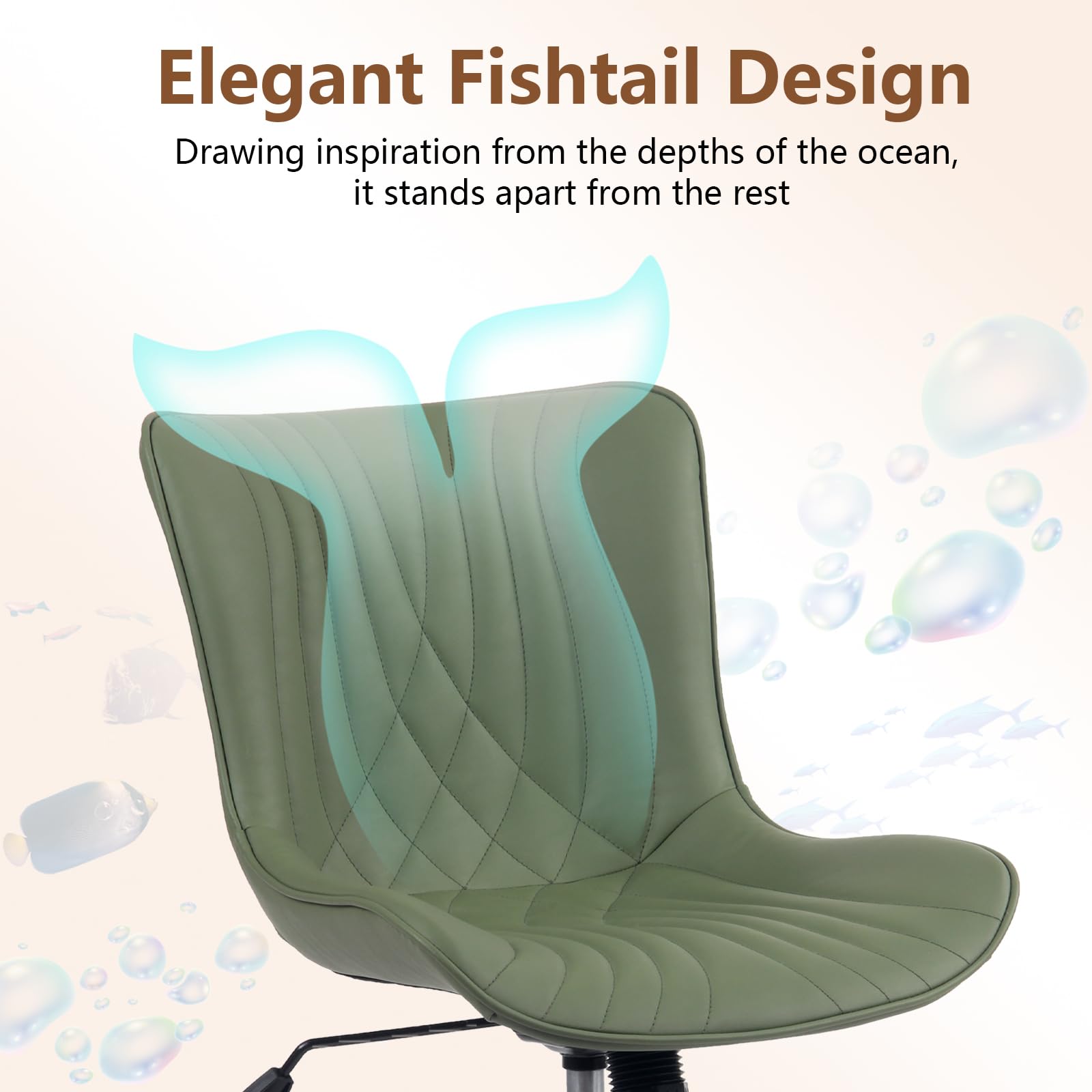 YOUTASTE Office Chair Adjustable, Ergonomic Desk Chair Armless PU Leather Swivel Chairs with Wheels for Home Office Computer, Modern, Olive Green