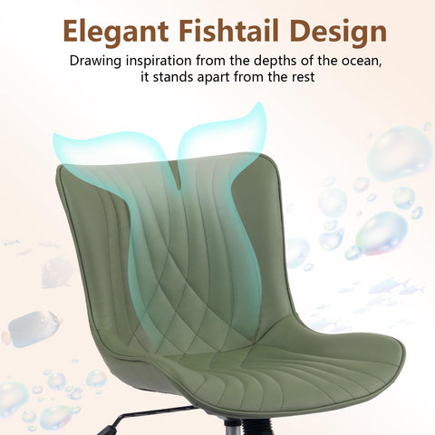 YOUTASTE Office Chair Adjustable, Ergonomic Desk Chair Armless PU Leather Swivel Chairs with Wheels for Home Office Computer, Modern, Olive Green