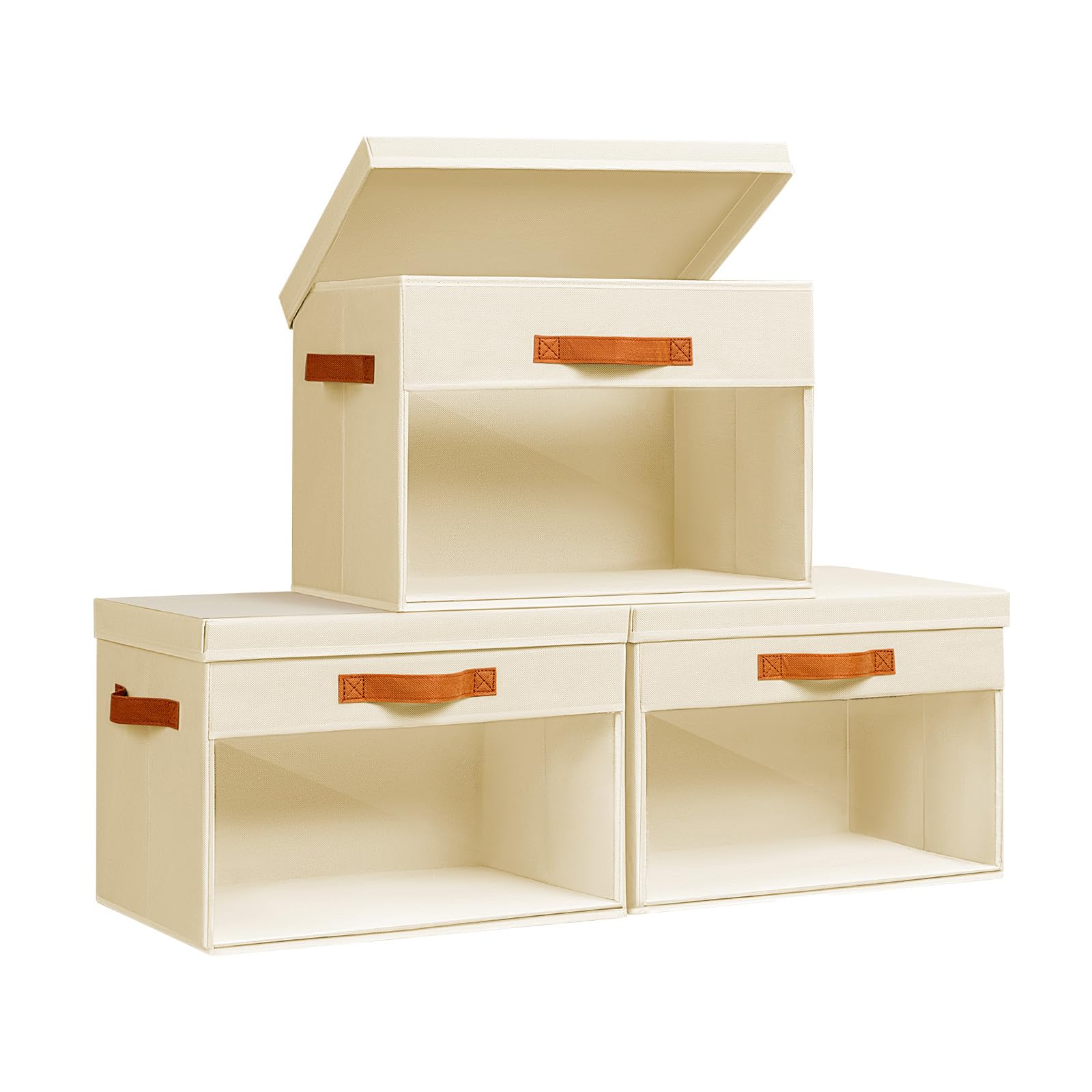 Homsorout 3 Pack Fabric Storage Boxes with Lids & Clear Windows Beige 22L
