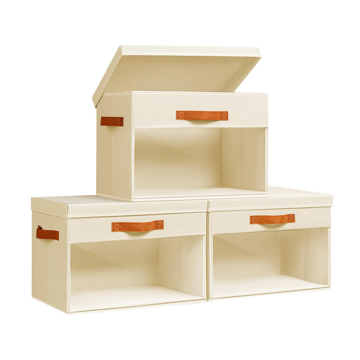Homsorout 3 Pack Fabric Storage Boxes with Lids & Clear Windows Beige 22L