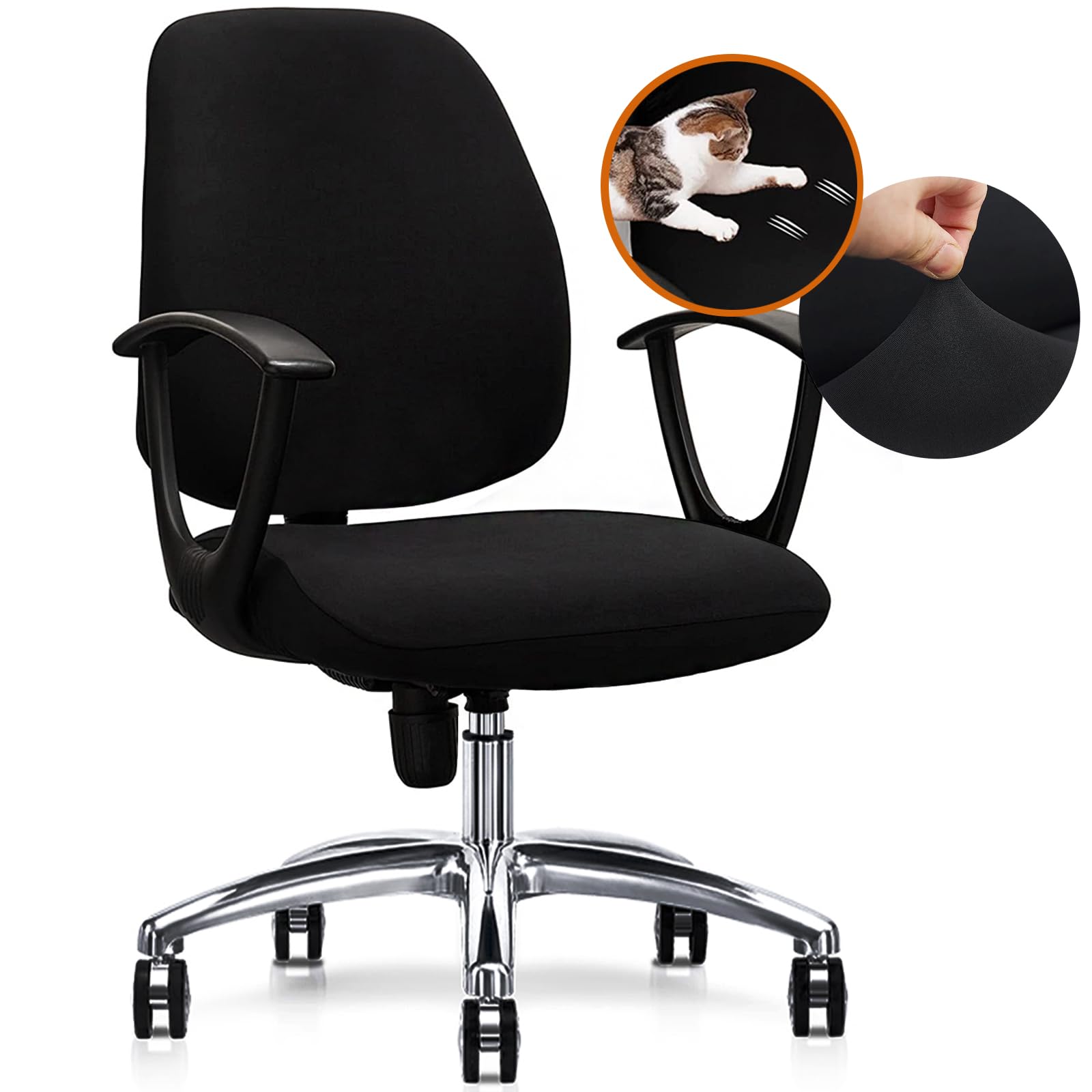 FYTXSZ Chair Covers Spandex Office Computer Chair Cover Stretch Removable Washable Rotate Swivel Chair Protective Covers (Black)