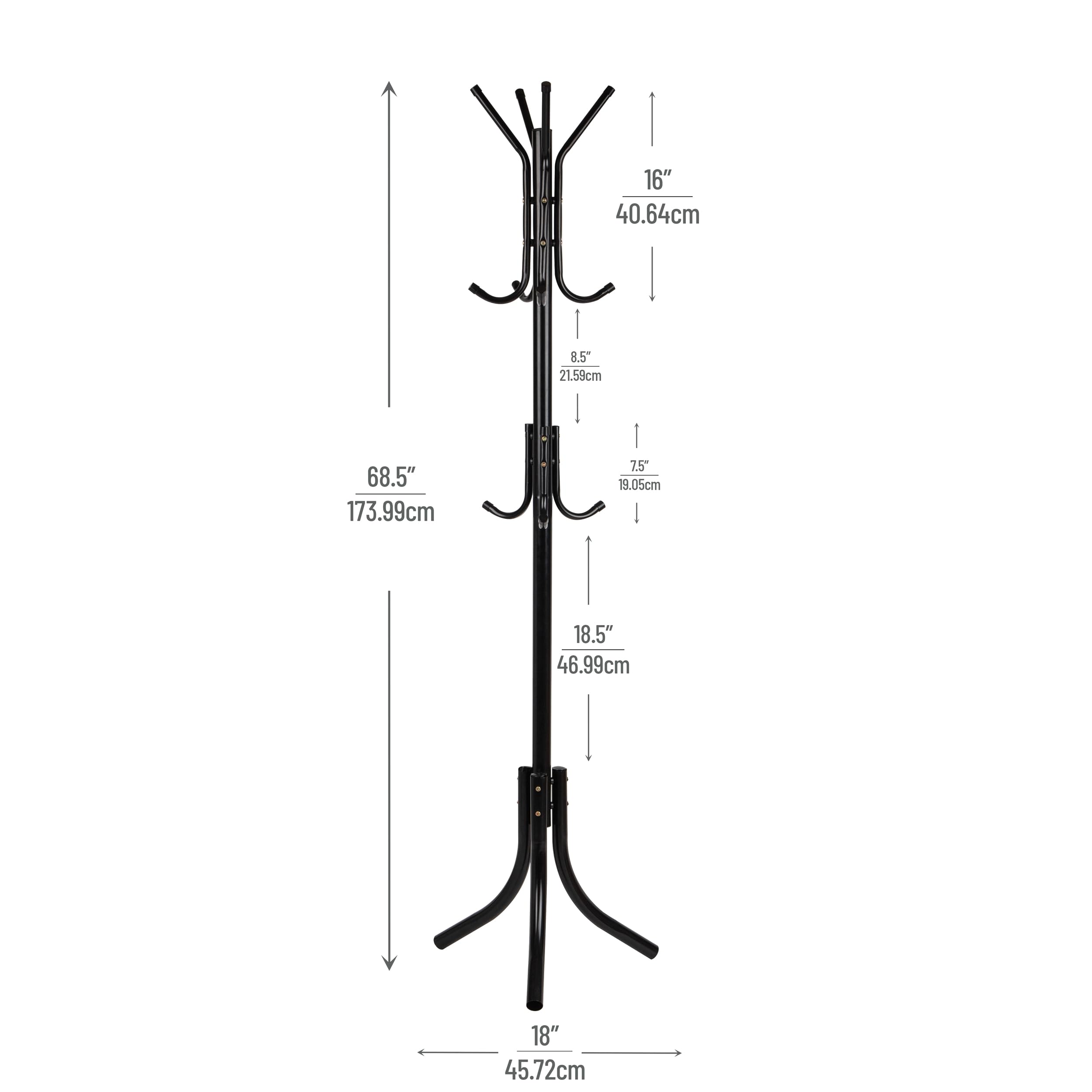 Mind Reader COATRACK11 Standing Metal Coat Rack Hat Hanger 11 Hook for Jacket, Purse, Scarf, Umbrella Tree Stand, Black, 9 UK