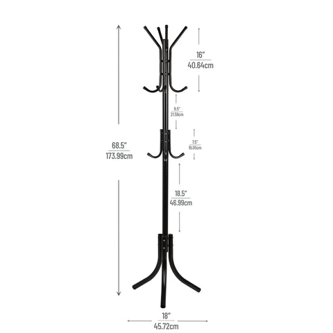 Mind Reader COATRACK11 Standing Metal Coat Rack Hat Hanger 11 Hook for Jacket, Purse, Scarf, Umbrella Tree Stand, Black, 9 UK