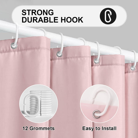 LUKDUNG Bathroom Curtain, 180 x 180 cm, Anti Mildew, Waterproof, Washable, PEVA Shower Curtain with 12 Shower Curtain Rings, Pink