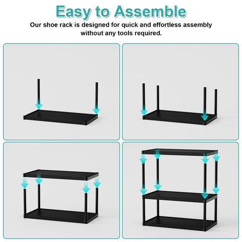 SZSHYNJ 4 Tier Double Row Small Shoe Rack, Slim Plastic Shoes Stand