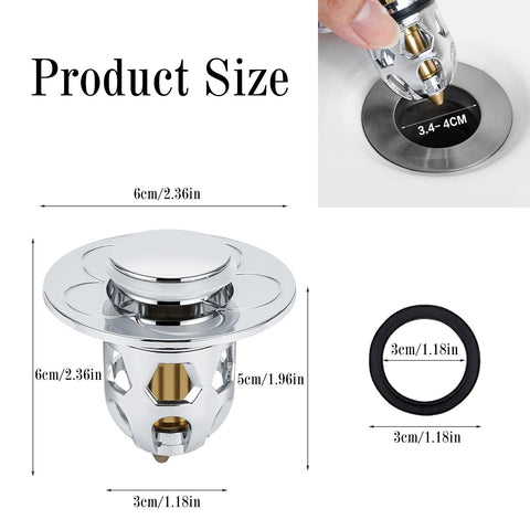 RUNEAY Sink Drain Plug Pack of 2 Sink Plug Pop Up Universal Drain Strainer with Anti-Clogging Strainer for Sinks Bathtub Kitchen Diameter 34-40 mm
