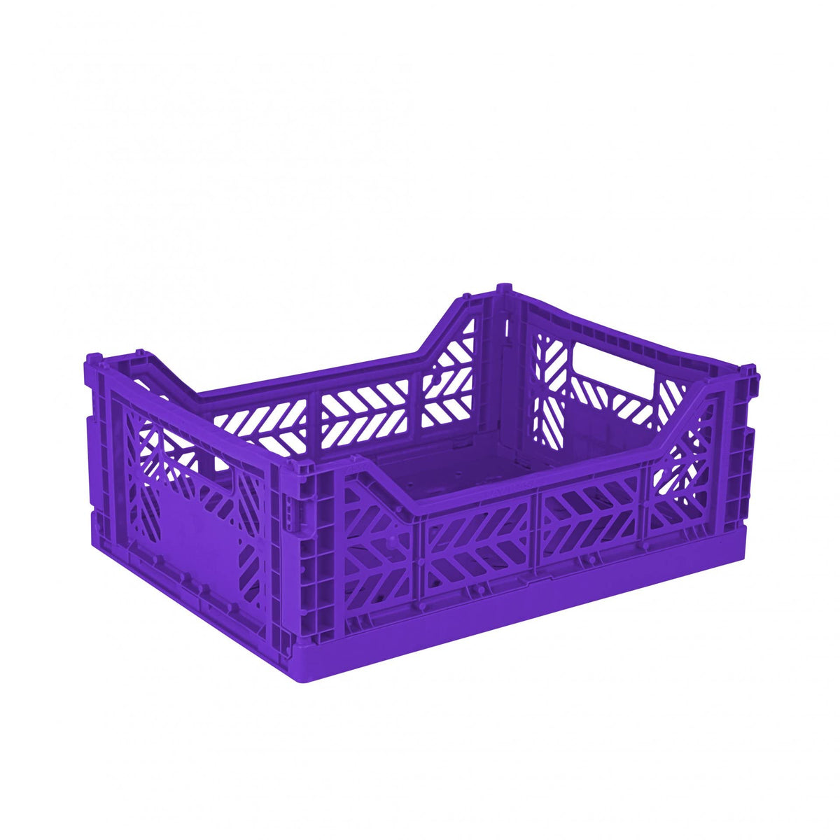 AYKASA Folding Crate, Sturdy Folding Box, Plastic, Stackable, Violet, Midi (40 x 30 x 14 cm)