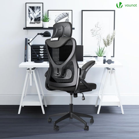 VOUNOT® Ergonomic Office Desk Chair, High Back Computer Chair, Executive Swivel Chair with Adjustable Lumbar Support & Headrest for Home Office, Black