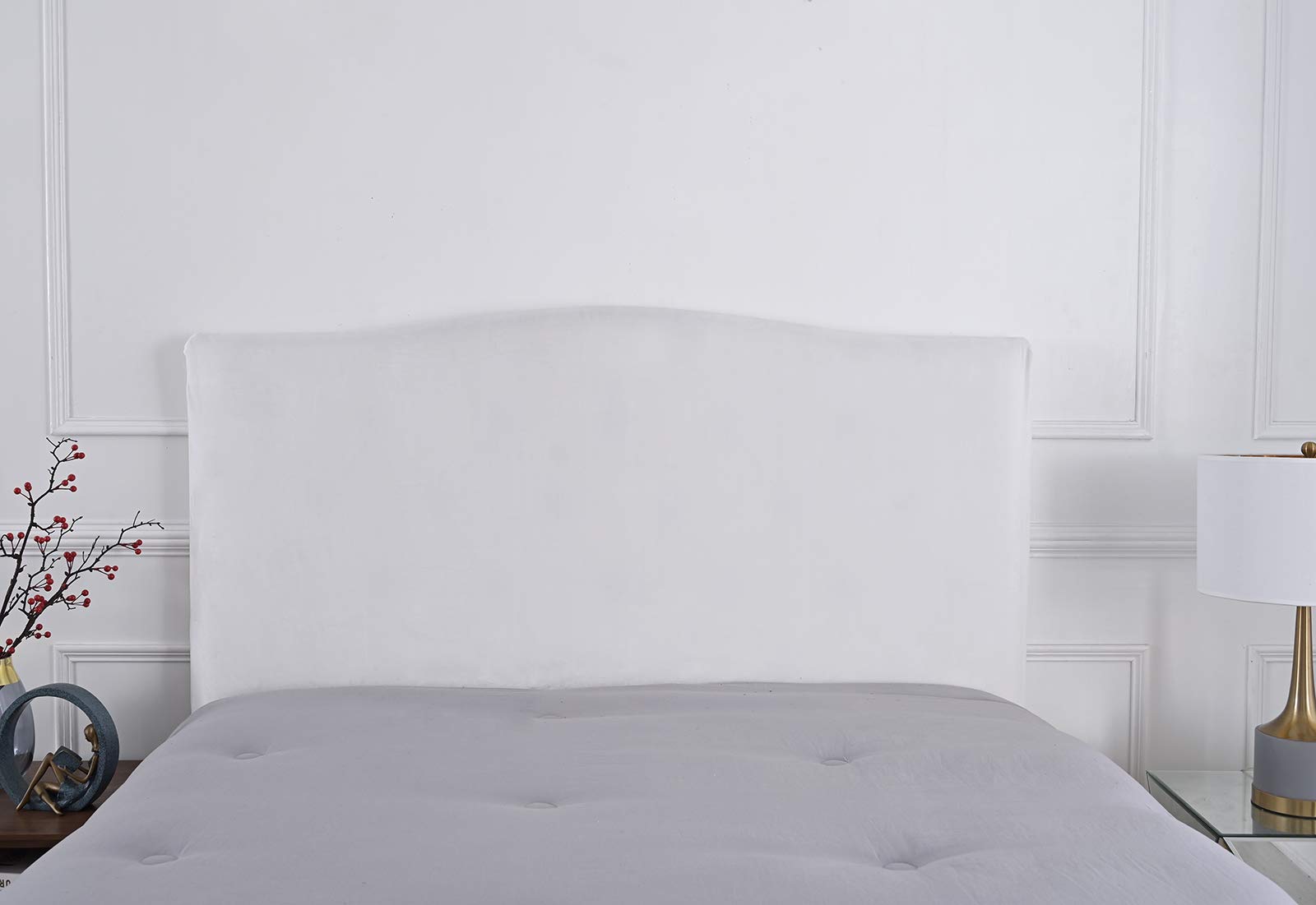 Meigeh Bed Headboard Cover Velvet Headboard Slipcovers Stretch Headboard Protector Headboard Cover for single double king size beds White