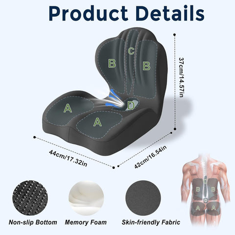 YUGEVRA 2-in-1 Ergonomic Seat Cushion with Lumbar Support, L-Shaped Memory Foam Office Chair Cushion with Coccyx Cut-Out