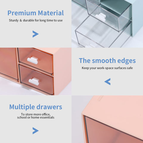 OSteed Desk Tidy Organiser with 4 Drawers, Desktop Storage Unit, Pink