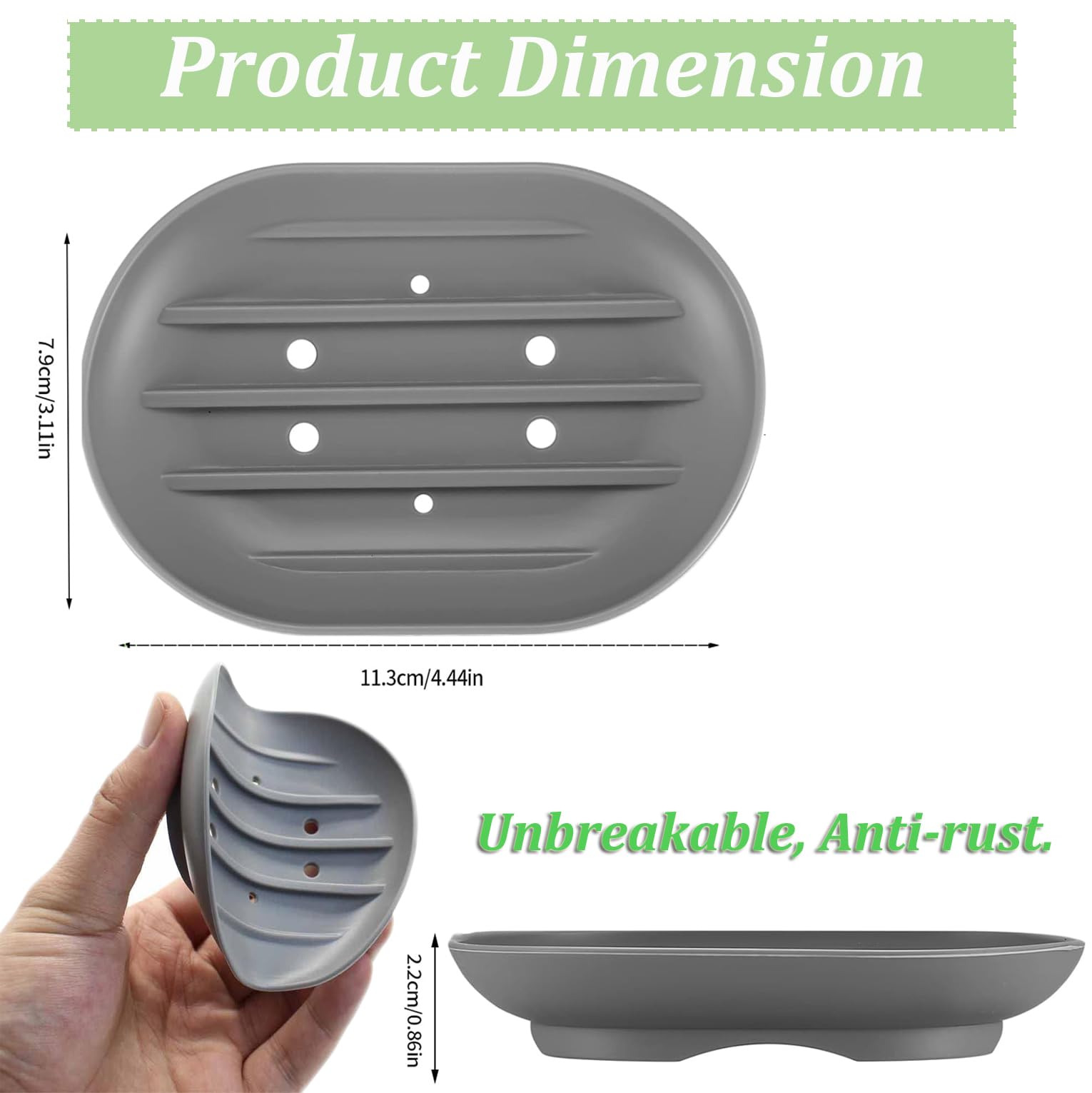 2PCS Silicone Soap Dish, Anti-Slip Soap Holder Flexible, Non-slip and Portable Shower Soap Box, Self Draining Shower Soap Dish for Shower, Bathroom