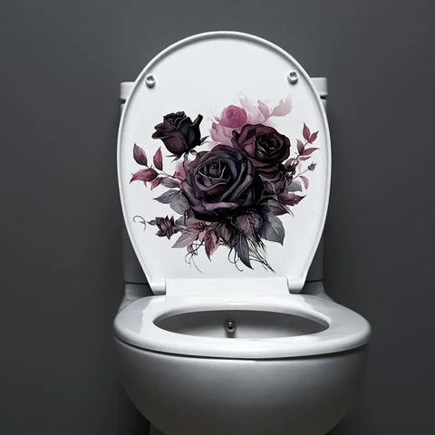 TOLOVIS Dark Rose Toilet Cover Sticker Decals,Flower leaf bird Waterproof Toilet Lid Tank Seat Decals Cistern Self-Adhesive Bathroom Wall Sticker