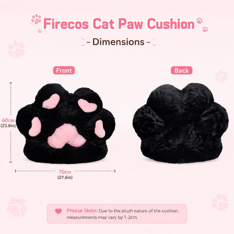 Firecos Cat Paw Chair Cushion, Cute Paw Shaped Plush Cushion, Warm Soft Chair Cushion for Dining Room Bedroom Office 70 x 60 cm (Black)