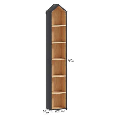 YITAHOME 6-Tier Bookshelf, Bookcase Unit White Frame & Natural Oak Interior, Space-Saving Design for Home & Office, B & Oak, 30W × 23.5D × 181H CM